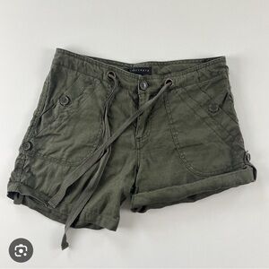 Sanctuary Beach Comber Linen Shorts - Olive Green - Size 28